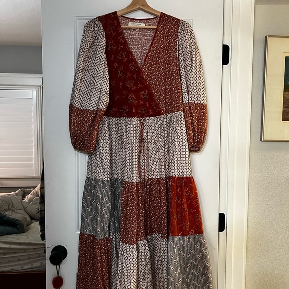 Like New! Christy Dawn Heirloom Patchwork Gina Dress in Colorblocked Rust (S) - Picture 3 of 10